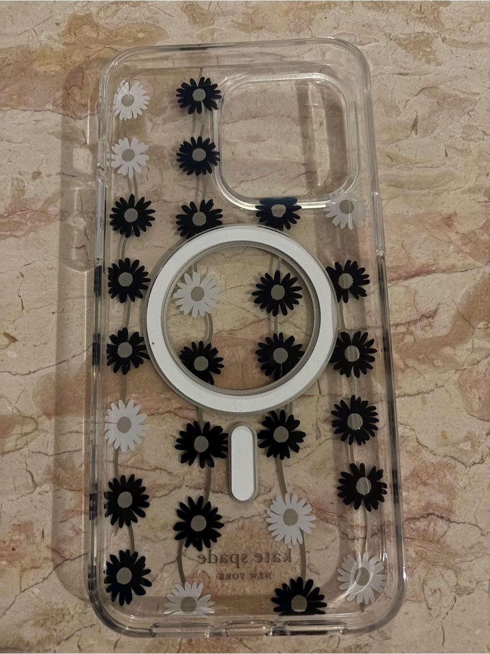 kate spade Clear Daisy MagSafe-Compatible iPhone 15 ProMax Case in Black & White